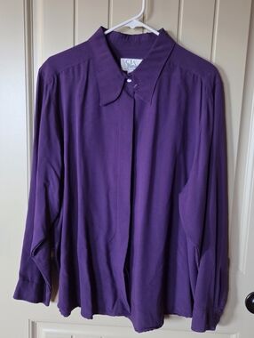 CJ Banks Purple Long Sleeve Button Down Blouse Plus 22W Rayon Blend